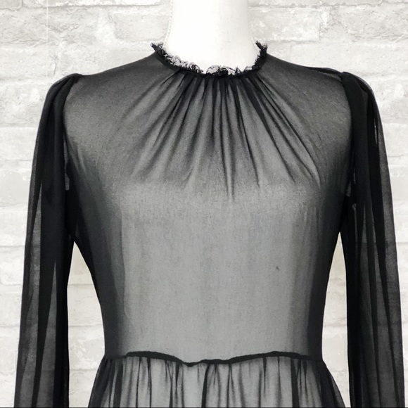 NWOT GENERATION LOVE Black Chiffon Ruffle Long Sleeve Semi Sheer Mini Dress Sm - Picture 4 of 16